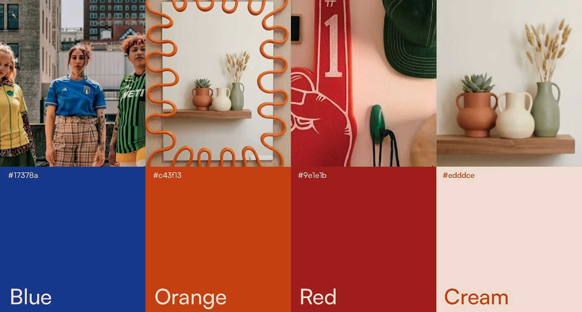 The Park at South Stadium blue, orange, red, and cream color palette