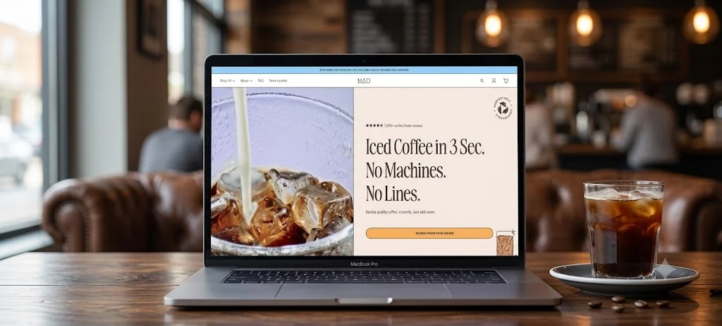 Mad Coffee Shopify website displayed on a laptop